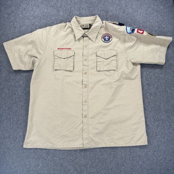 Boy Scouts of America BSA Tan Uniform Shirt Men's XL Short Sleeve Cotton Blend - Picture 1 of 10